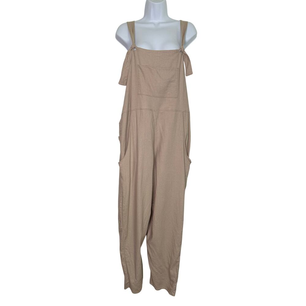 Farmhouse Frocks Overalls Rita Style Tan Oversized Relaxed Fit Knot Strap MEDIUM